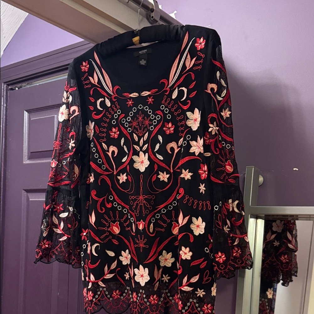 Alfani Black Dress with Floral Embroidery